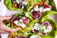 Seared Tuna Lettuce Cups with Wasabi Aioli Recipe