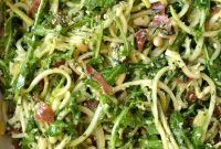 Zoodles with Pesto, Prosciutto and Pine Nuts