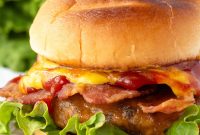 Juicy Grilled Bacon Cheeseburgers with Beef and Pork Patties