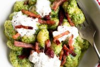 Arugula Pesto Gnocchi with Creamy Burrata and Crispy Pancetta