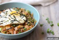Gluten-Free Kimchi Fried Rice Topped with a Fried Egg