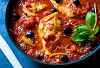 One Pan Chicken Cacciatore with Tomatoes and Olives
