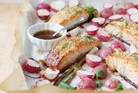 Honey Sesame Salmon Sheet Pan with Roasted Radishes