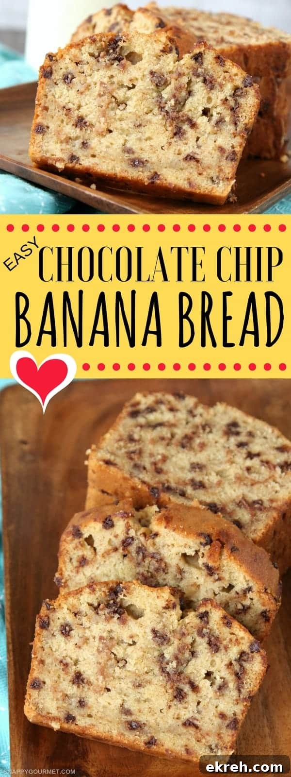 Easy Chocolate Chip Banana Bread Pin Collage