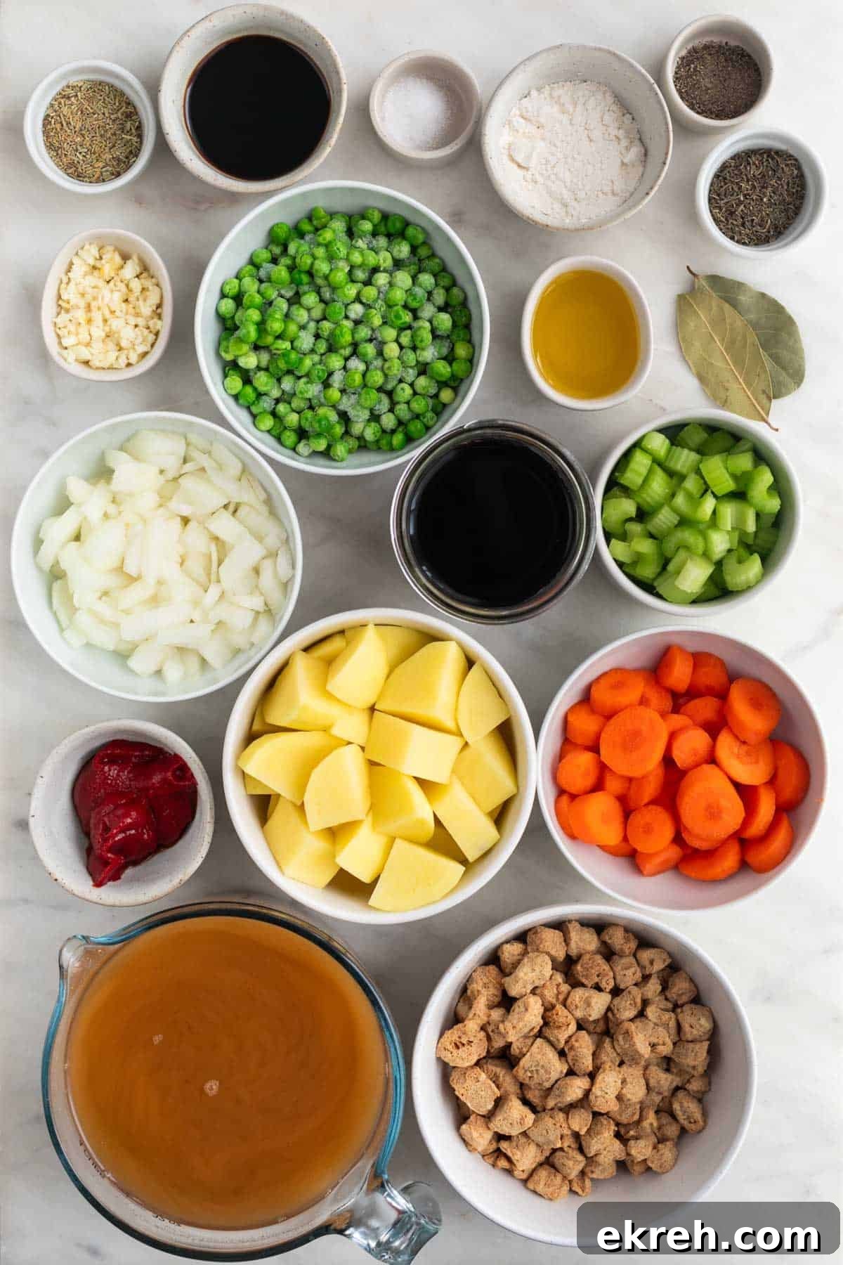 Hearty Vegan Beef-Style Stew with Plant-Based Chunks 3 Ingredients for making vegan beef stew.