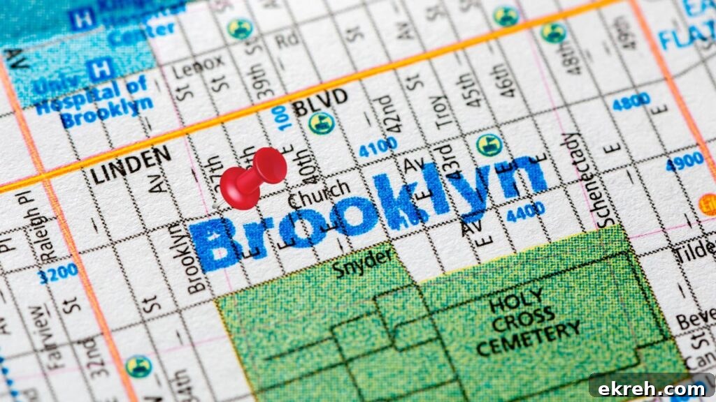 street map of brooklyn, new york with red push pin at 37th street.