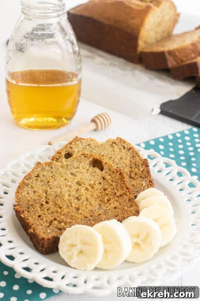 honey banana bread recipe slices on plate
