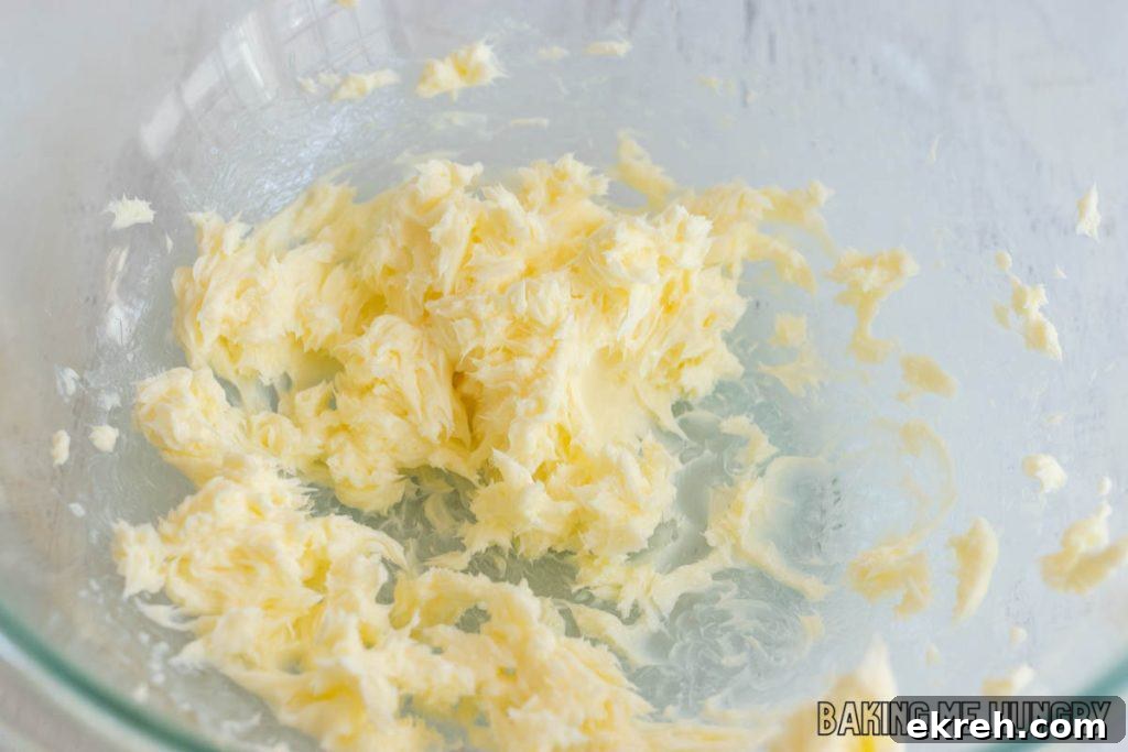 creamed butter in bowl