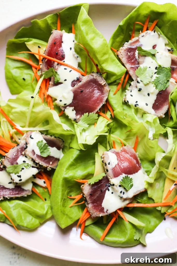 Seared Tuna Lettuce Cups with Wasabi Aioli Recipe 3 Seared Tuna Lettuce Cups