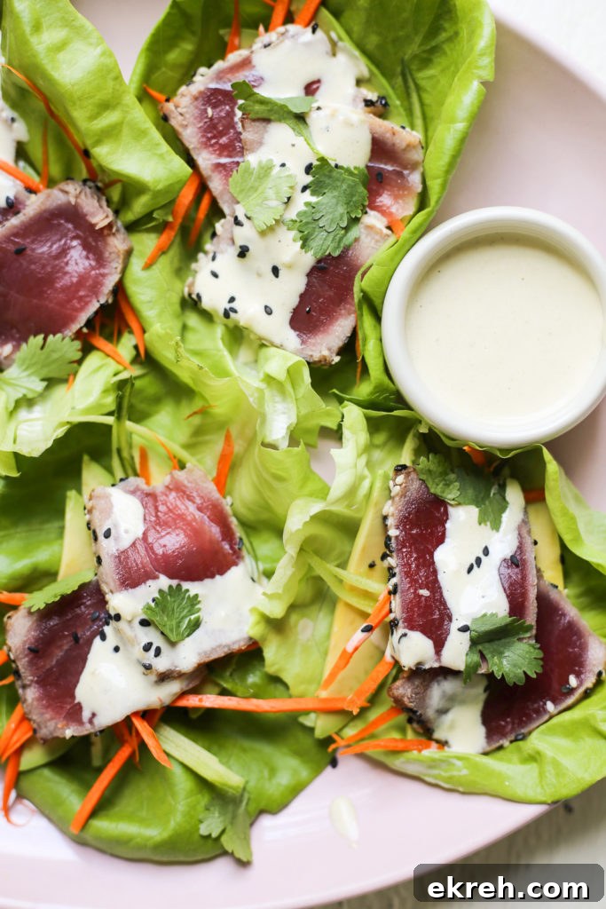 Seared Tuna Lettuce Cups with Wasabi Aioli Recipe 4 Seared Tuna Lettuce Cups