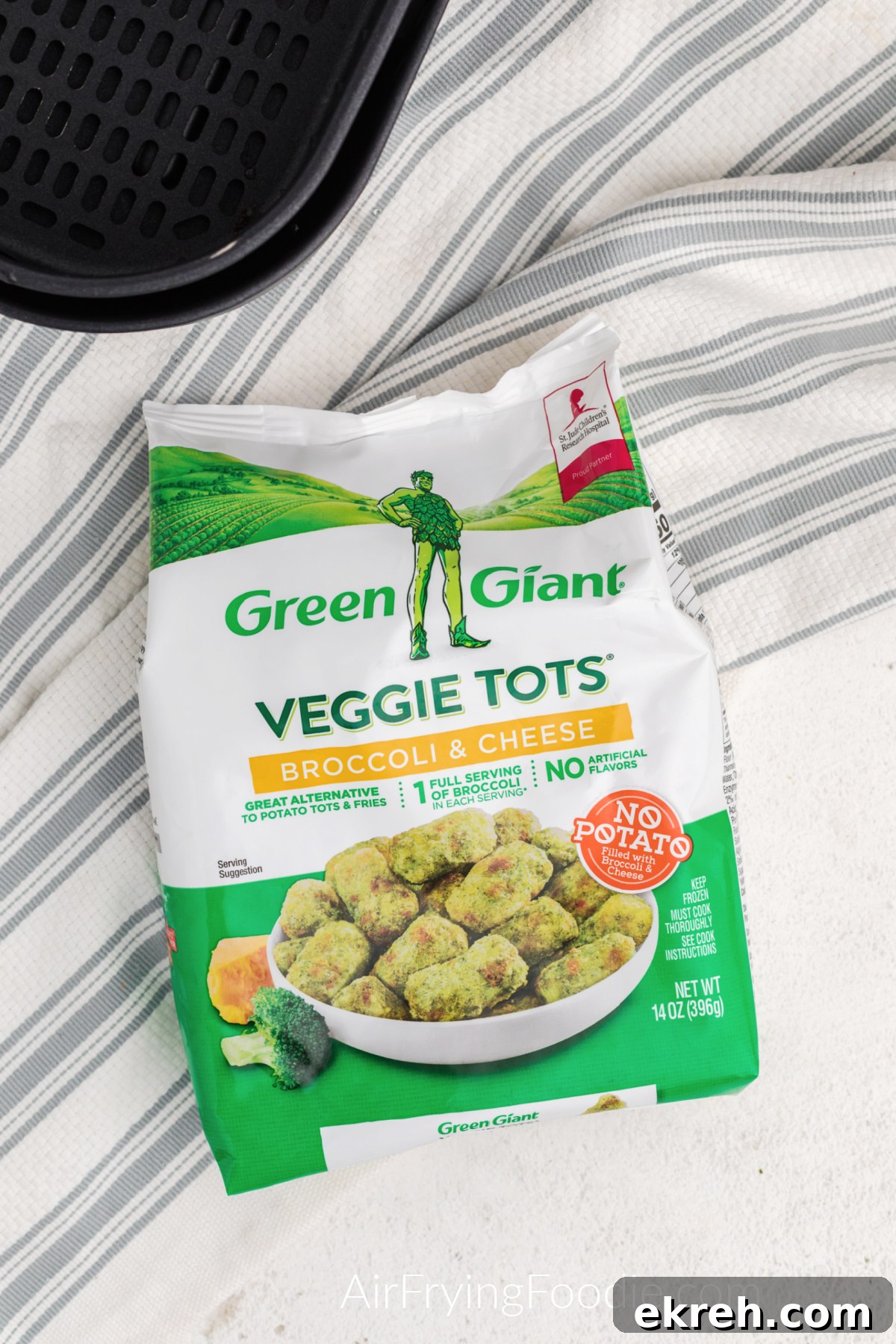 Bag of frozen green giant veggie tots.
