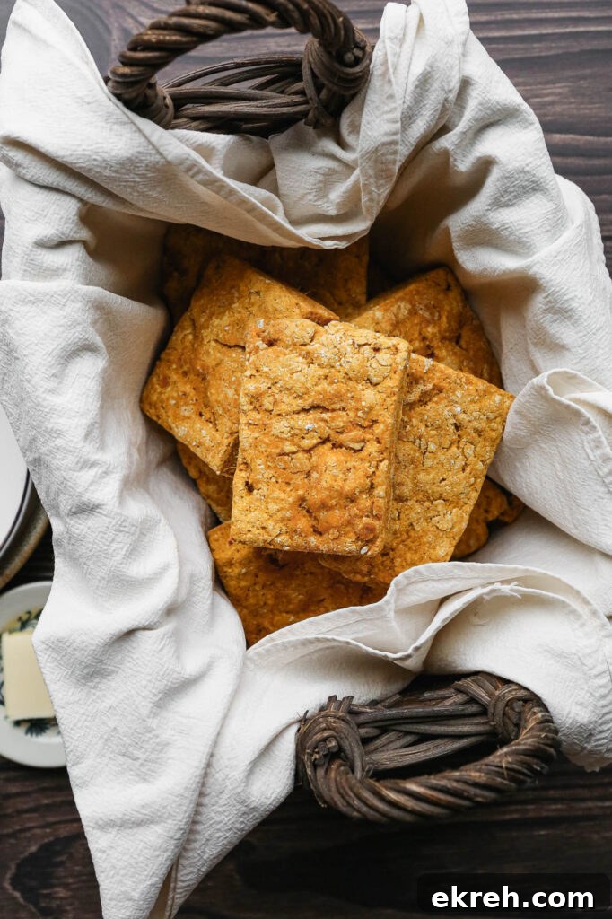 a basket lined with a cream towel of gluten free sweet potato biscuits