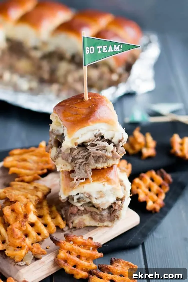 Philly Cheesesteak Sliders with Free Printable Recipe Card 8 Philly Cheesesteak Sliders. Tender shaved steak, fried onions and mushrooms, melty cheese and a buttery toasted bun make these sliders a delicious choice for game day. Free printable pennants make them fun!
