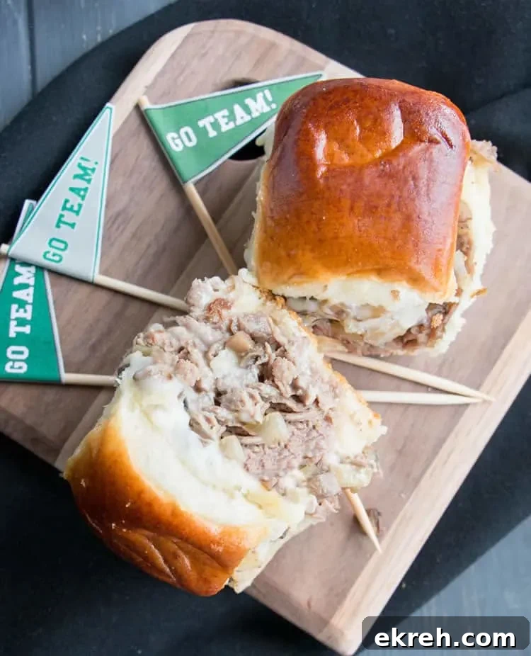 Philly Cheesesteak Sliders with Free Printable Recipe Card 4 Philly Cheesesteak Sliders. Tender shaved steak, fried onions and mushrooms, melty cheese and a buttery toasted bun make these sliders a delicious choice for game day. Free printable pennants make them fun!