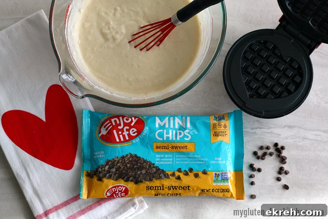 Making gluten-free chocolate chip waffles