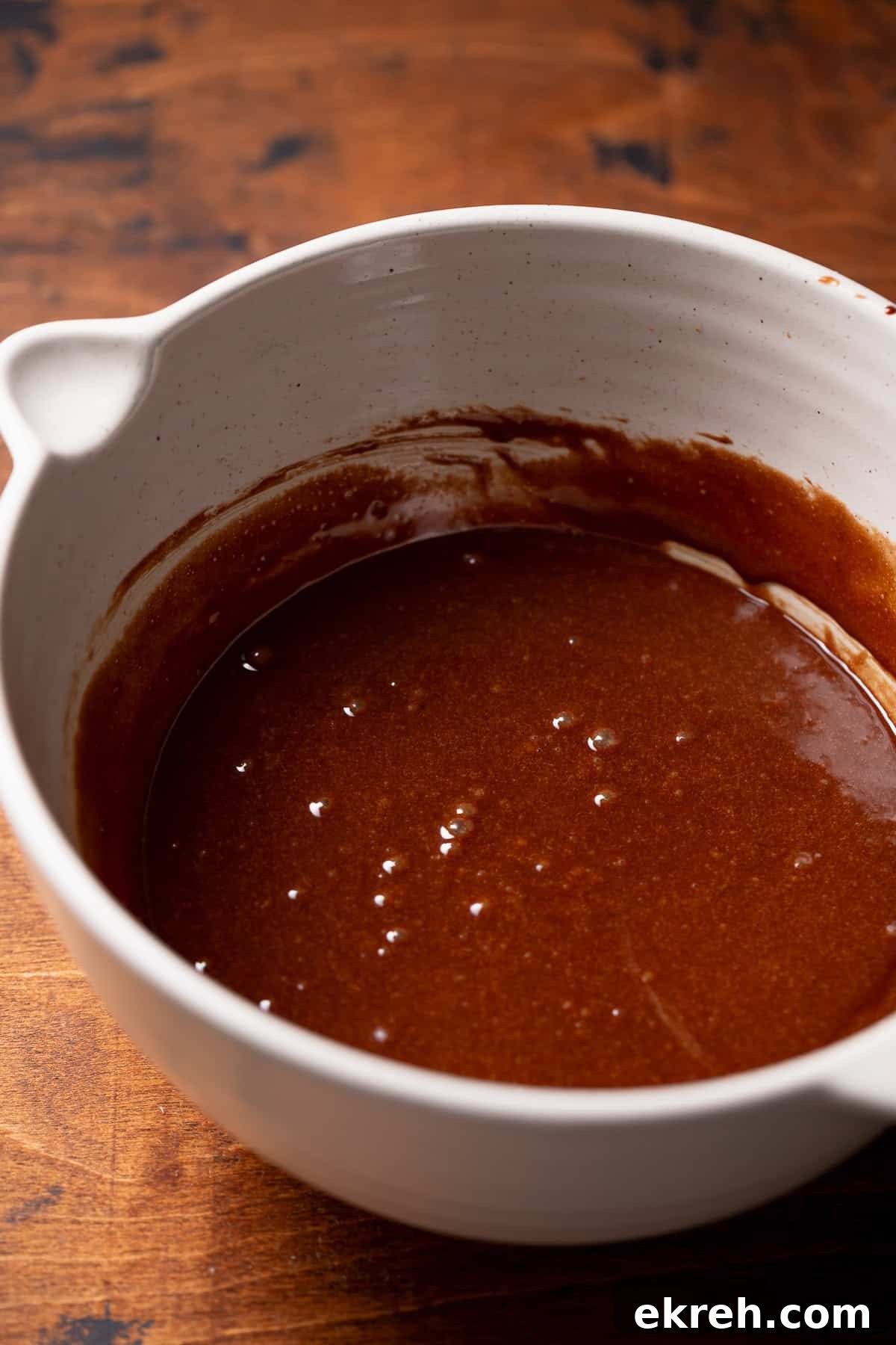 A mixing bowl with the brownie batter.