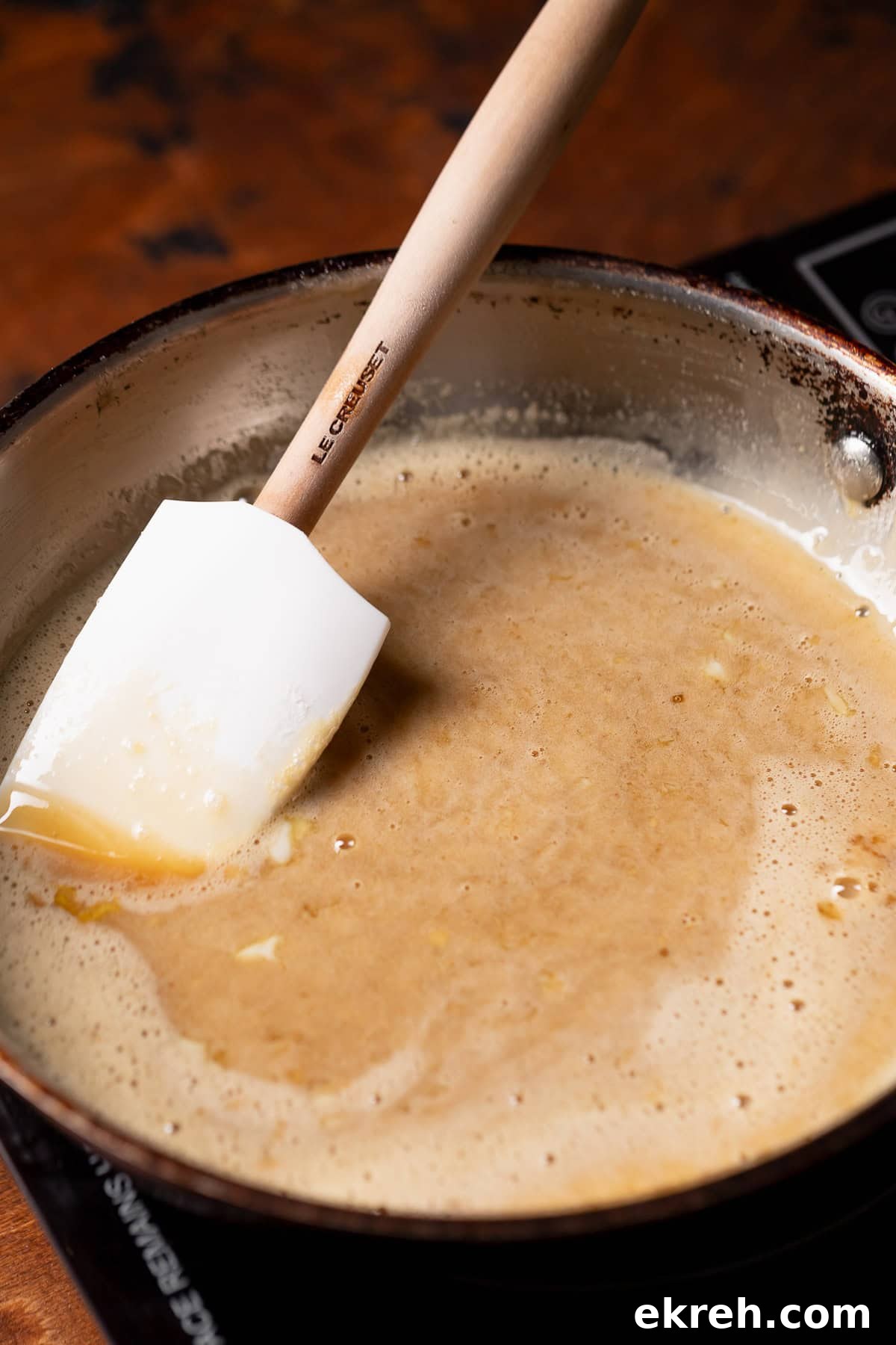 A pan with the pecan filling cooking.