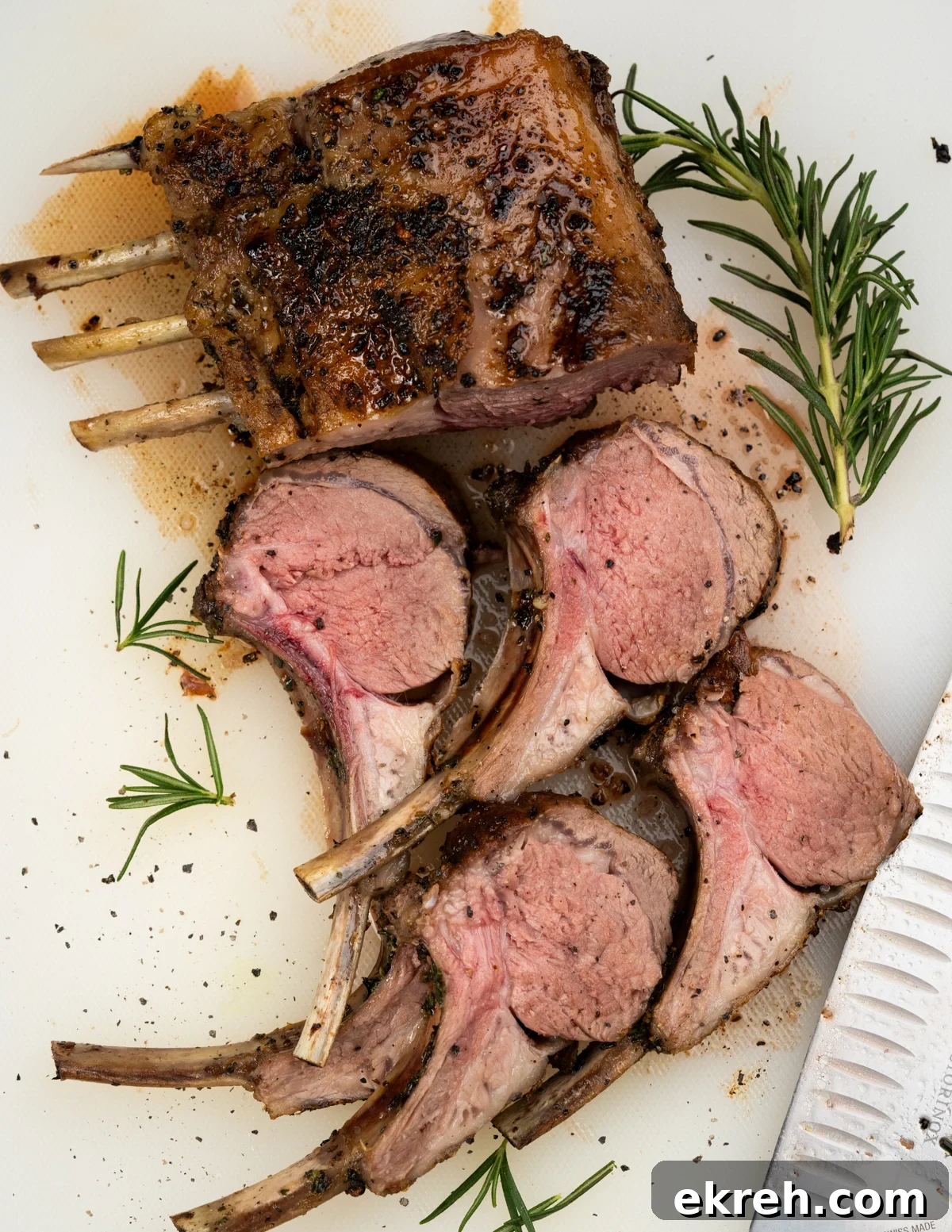 baked rack of lamb craved into individual chops. 