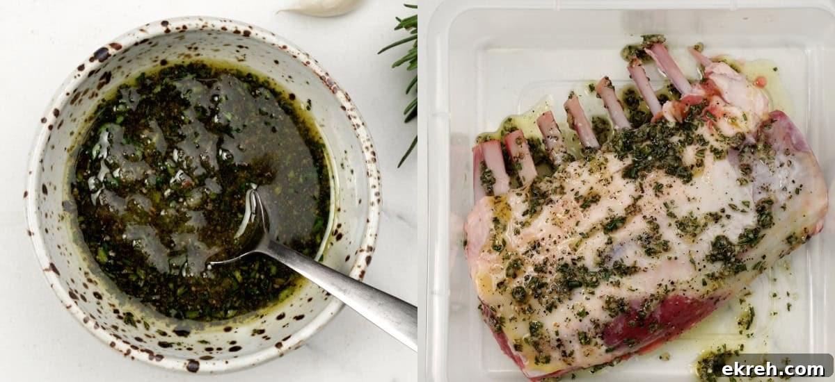 Make marinade of rosemary, garlic, olive oil , salt and pepper. Marinate lamb.