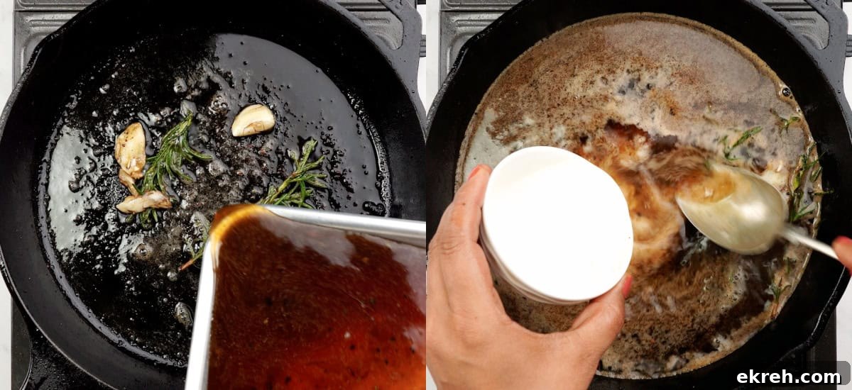 Add beef stock and cornflour slurry to make gravy.
