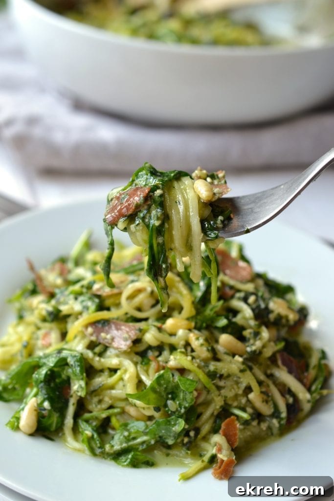 Pesto Salad with Zoodles, Pine Nuts & Prosciutto | Every Last Bite Pesto Salad with Zoodles, Pine Nuts & Prosciutto