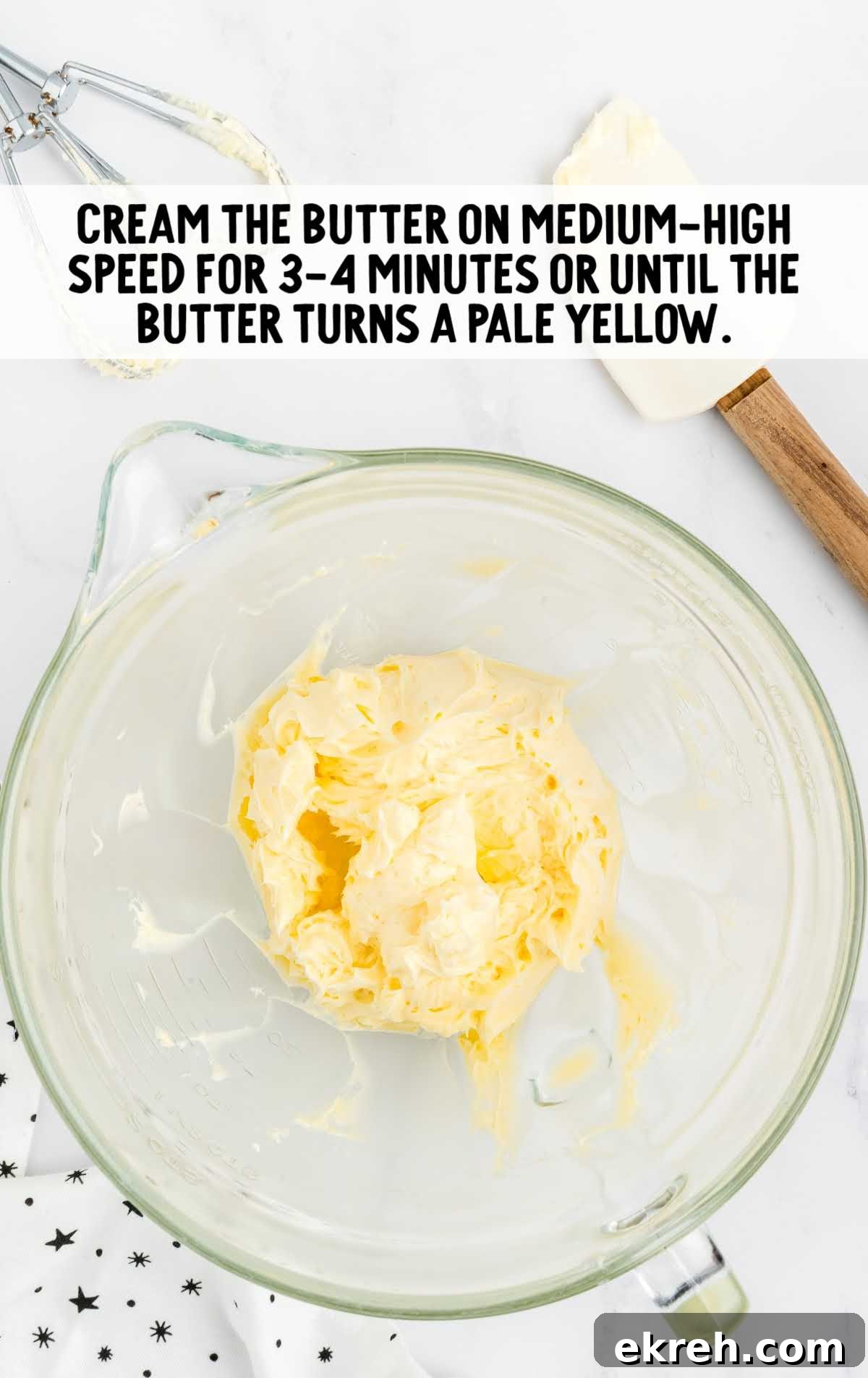 Snowball Cookies process shot of butter being creamed in a measuring cup
