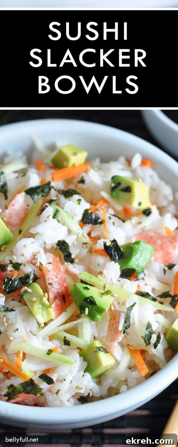 These Slacker Sushi Bowls are California Rolls deconstructed - all the ingredients, but served in a bowl, without the rolling. But just as yummy!