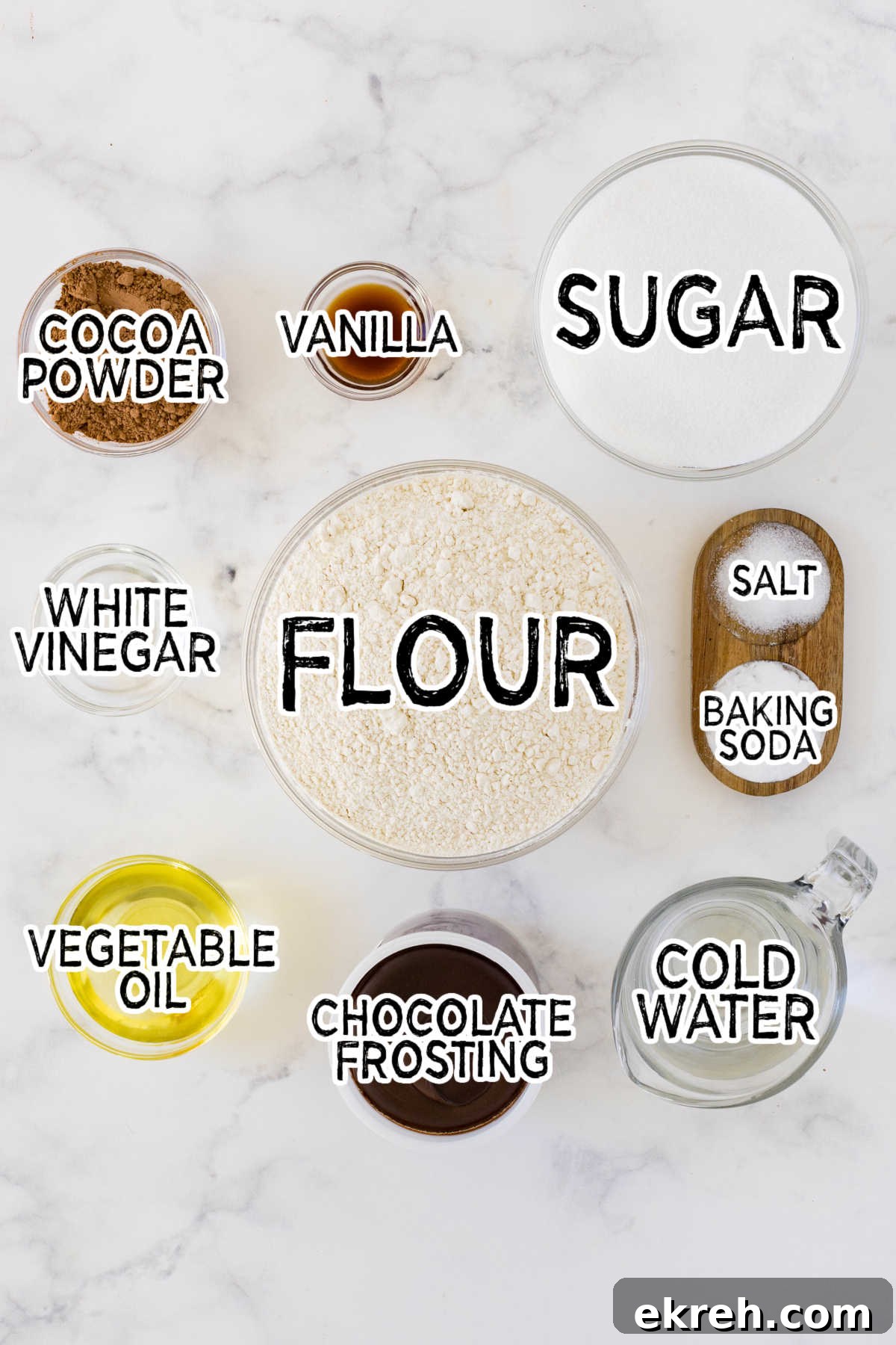 Ingredients required to make the recipe prepared on a white counter top.