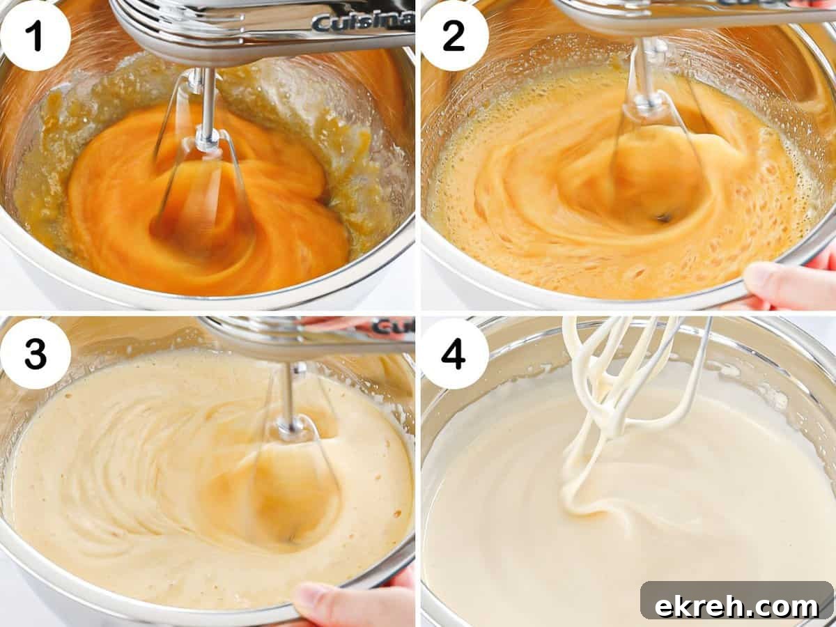 Steps to whip eggs to achieve ribbon stage.