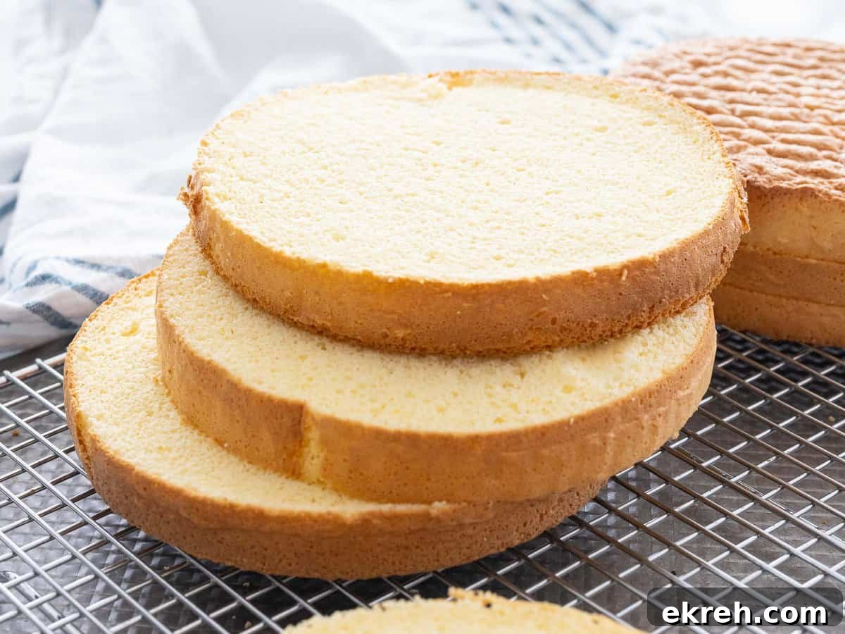 Sponge cake sliced into layers.