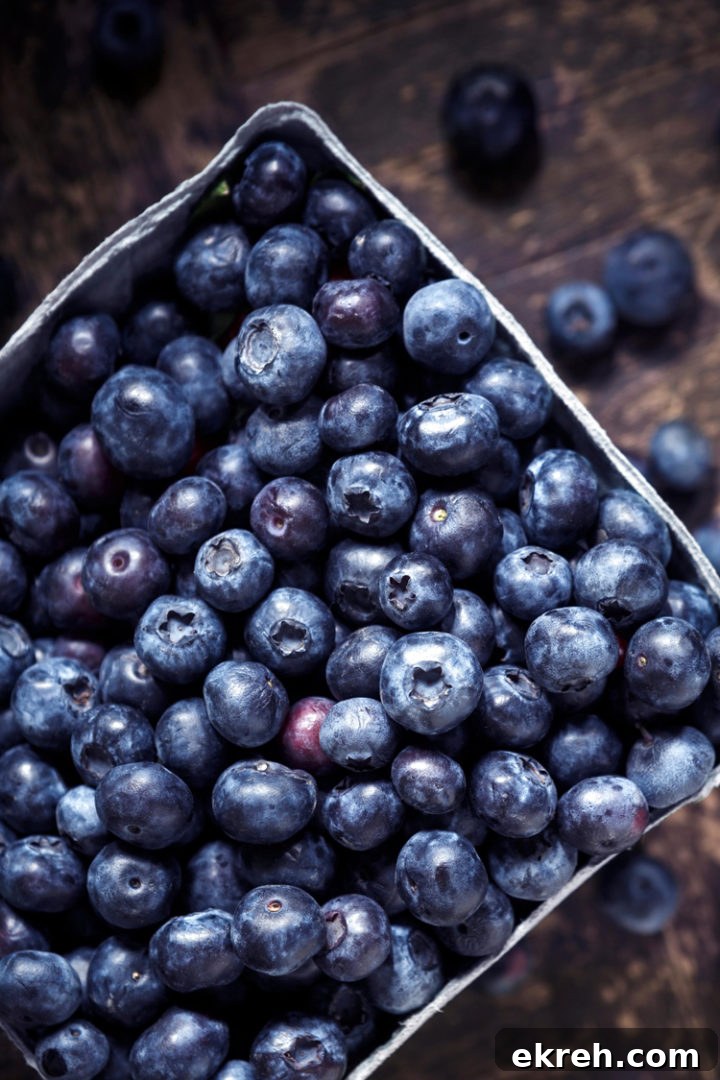 overhead shot of a container of blueberries to make blueberry cheesecake ice cream