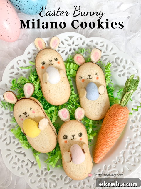 Easter Bunny Milano Cookies, best easy Easter bunny cookies recipe, pepperidge farm Milano cookies, cute bunny cookies, best Easter dessert ideas for kids, no bake store bought Easter cookies, best easy Easter dessert brunch dinner food recipe ideas