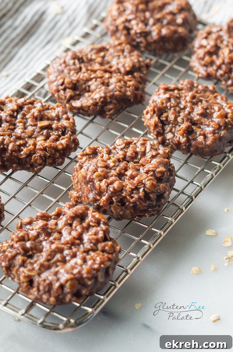 side view of gluten free no bake cookies on a cooling rack