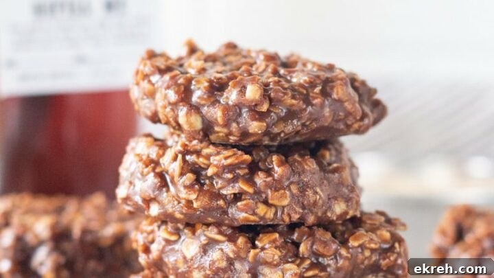 gluten-free no bake cookies stacked on a wire rack