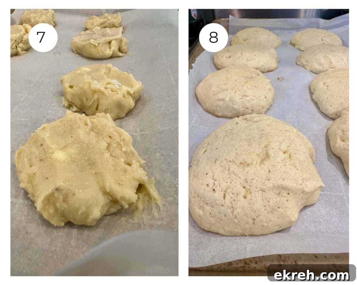 Unbaked and baked sour cream cookies.