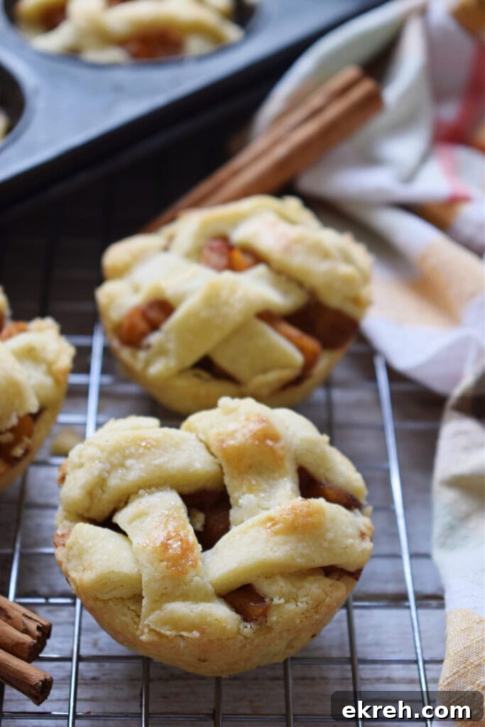 Mini apple pies with a lattice topping.