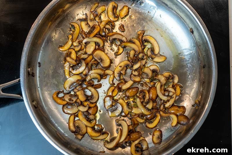 Browning the mushrooms