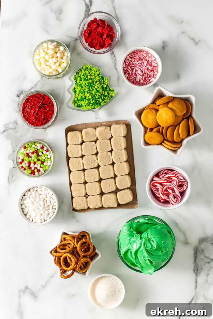 ingredients for a grinch frosting board