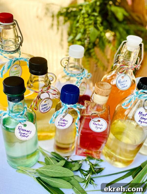 Herb-Infused Simple Syrup Recipe for Cocktails and Mocktails 2 variety of herb infused simple syrup on table