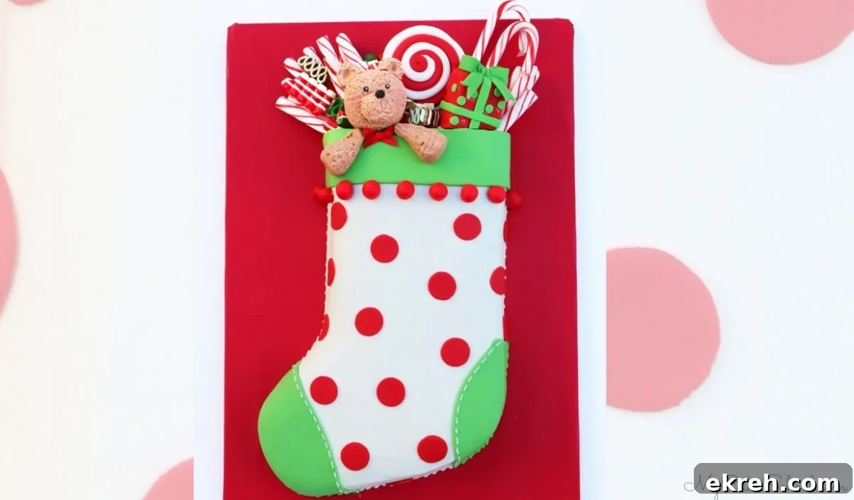 Finished Christmas Stocking Cake on display