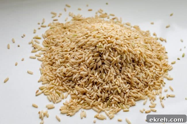 Uncooked Brown Rice a pile of brown rice.