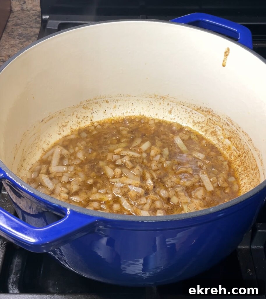 Homemade Creamy Broccoli Cheddar Soup Recipe 10 Seasoning the onions
