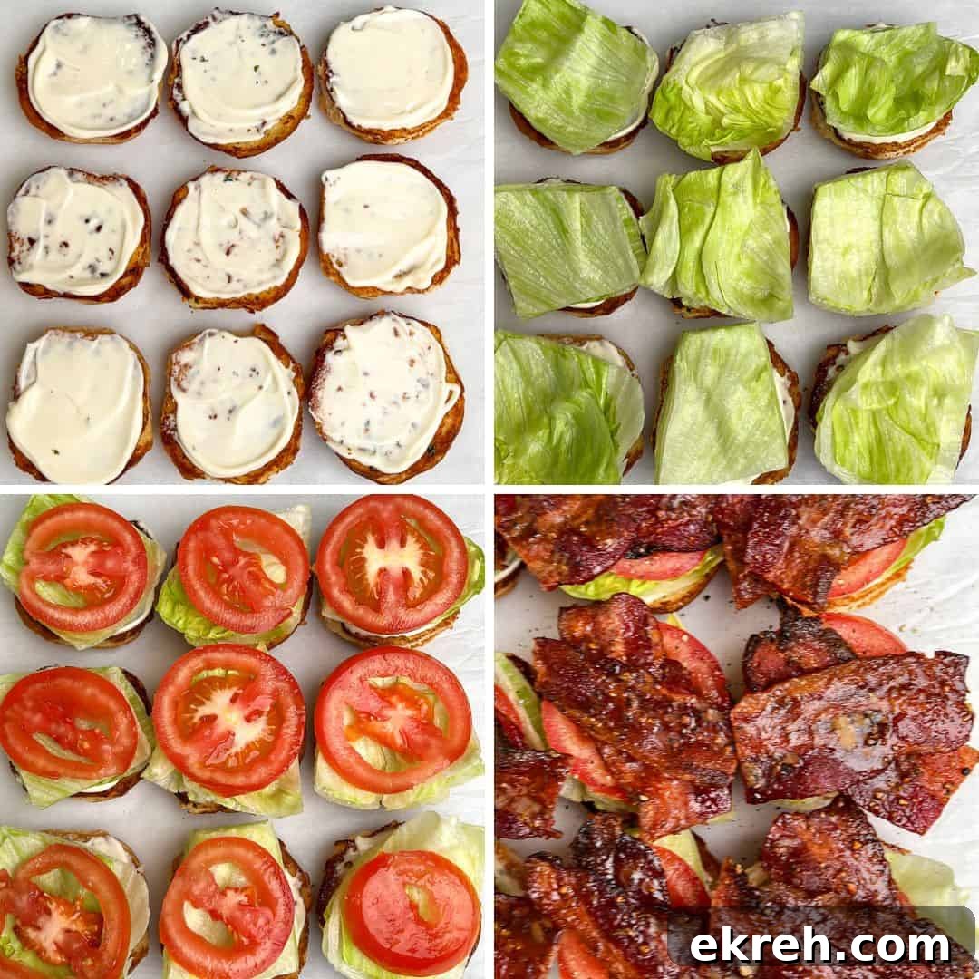 Candied Bacon BLT Sliders with Maple Glaze 8 four steps for building the blt sliders
