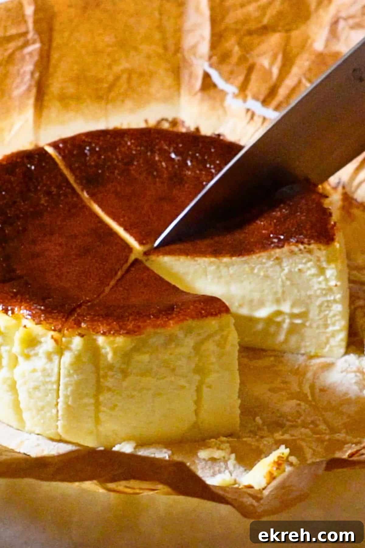 Burnt Basque Cheesecake Recipe 2 slicing an gluten-free basque cheesecake