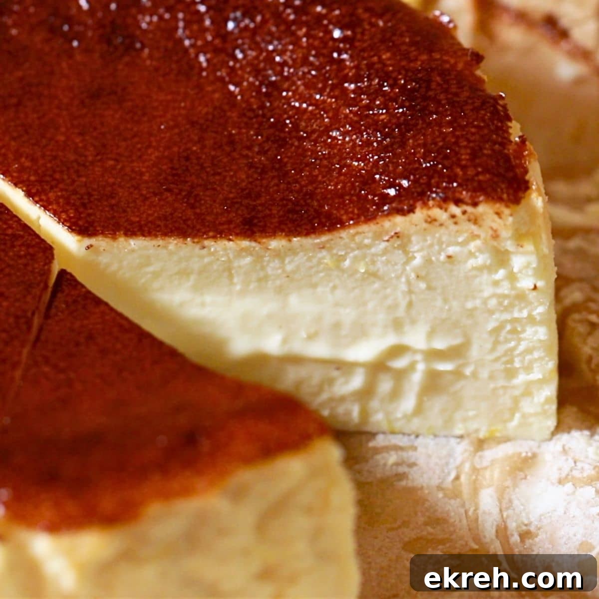 Burnt Basque Cheesecake Recipe 4 a sliced creamy Basque cheesecake