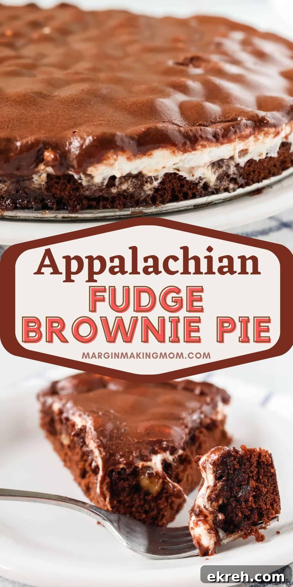 Classic Appalachian Fudge Brownie Pie Recipe 13 two photos showing different views of Appalachian fudge brownie pie.