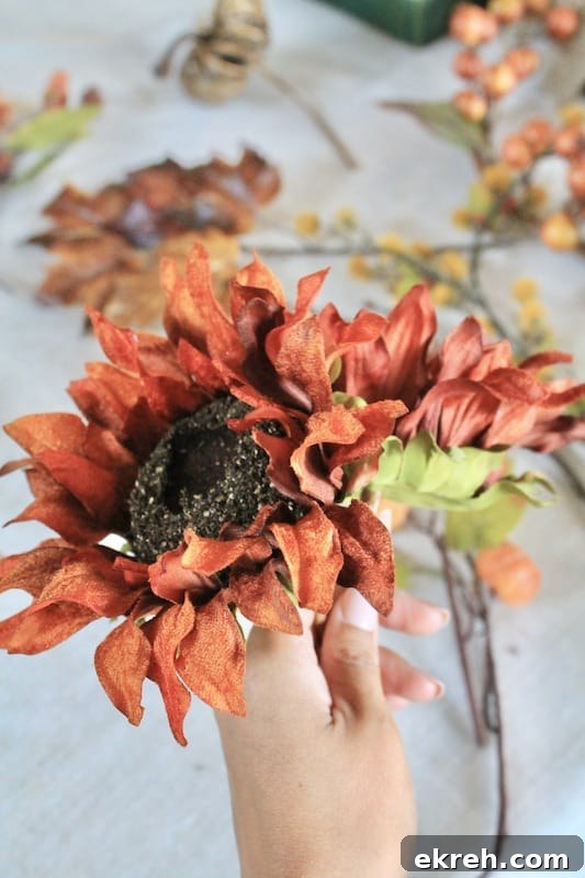 fall wreath with chocolate sunflowers