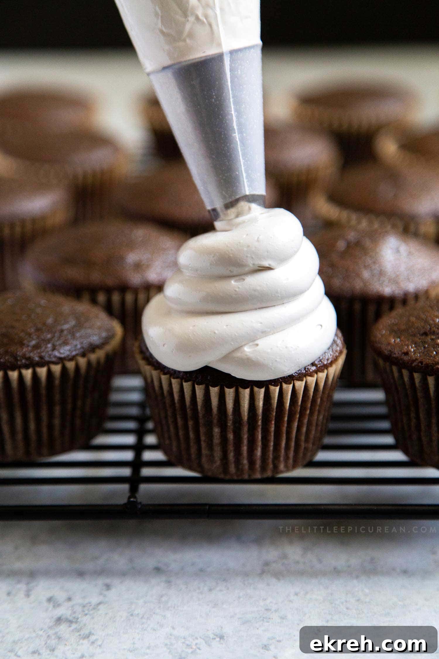 Almond Mocha Hi-Hat Cupcakes. Chocolate cupcakes topped with espresso meringue. 
