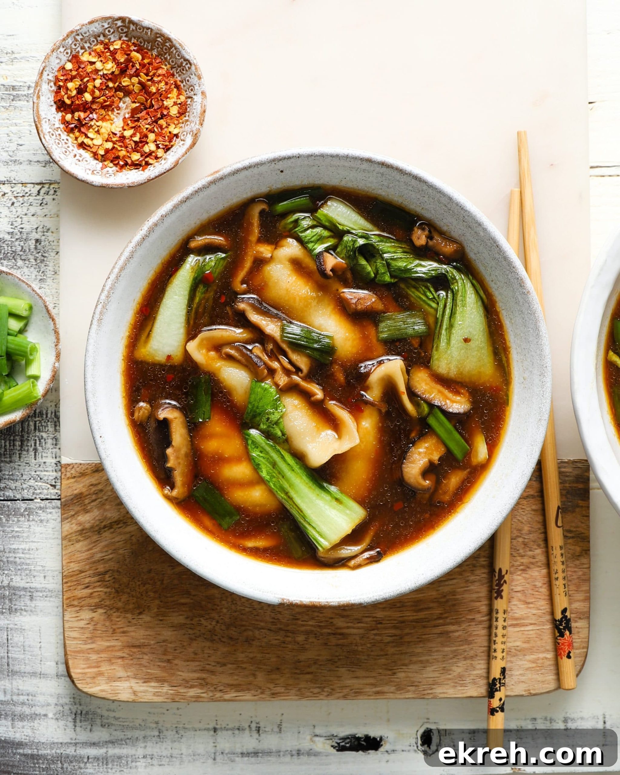 Bowl of ginger soy potsticker soup