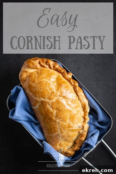 How to Make a Traditional Cornish Pasty (Authentic Recipe) 2 black background with blue cloth and golden Cornish pasty